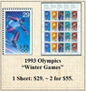1993 Olympics “Winter Games” Stamp Sheet
