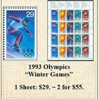 1993 Olympics “Winter Games” Stamp Sheet
