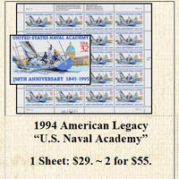 1994 American Legacy “U.S. Naval Academy” Stamp Sheet