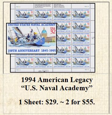 1994 American Legacy “U.S. Naval Academy” Stamp Sheet