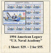 1994 American Legacy “U.S. Naval Academy” Stamp Sheet