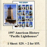1997 American History “Pacific Lighthouses” Stamp Sheet