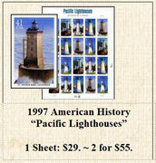 1997 American History “Pacific Lighthouses” Stamp Sheet