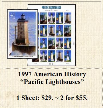 1997 American History “Pacific Lighthouses” Stamp Sheet