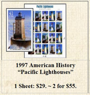 1997 American History “Pacific Lighthouses” Stamp Sheet
