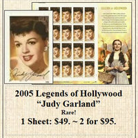 2005 Legends of Hollywood “Judy Garland” Rare! Stamp Sheet