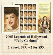 2005 Legends of Hollywood “Judy Garland” Rare! Stamp Sheet