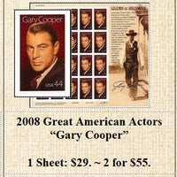 2008 Great American Actors “Gary Cooper” Stamp Sheet