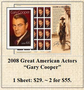 2008 Great American Actors “Gary Cooper” Stamp Sheet