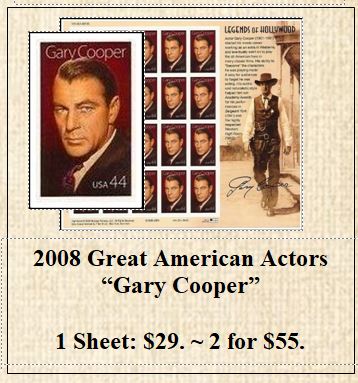 2008 Great American Actors “Gary Cooper” Stamp Sheet