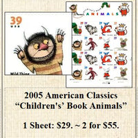 2005 American Classics “Children's’ Book Animals” Stamp Sheet