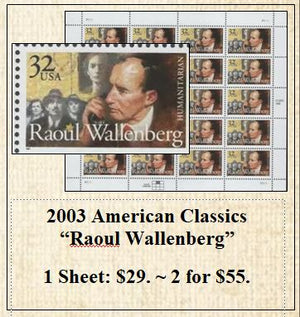 2003 American Classics “Raoul Wallenberg” Stamp Sheet