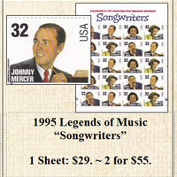 1995 Legends of Music “Songwriters” Stamp Sheet