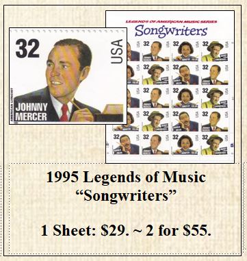 1995 Legends of Music “Songwriters” Stamp Sheet