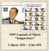 1995 Legends of Music “Songwriters” Stamp Sheet