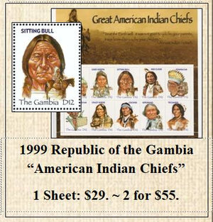 1999 Republic of the Gambia “American Indian Chiefs” Stamp Sheet