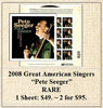 2008 Great American Singers “Pete Seeger” RARE Stamp Sheet