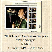 2008 Great American Singers “Pete Seeger” RARE Stamp Sheet