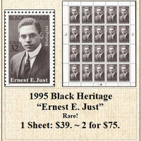 1995 Black Heritage “Ernest E. Just” Rare! Stamp Sheet