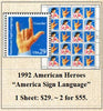 1992 American Heroes  “America Sign Language” Stamp Sheet