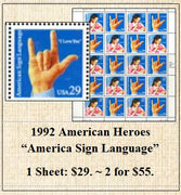 1992 American Heroes  “America Sign Language” Stamp Sheet