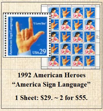 1992 American Heroes  “America Sign Language” Stamp Sheet