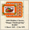 1999 Holiday Classics “Happy Thanksgiving” RARE! Stamp Sheet