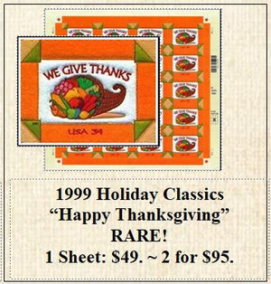 1999 Holiday Classics “Happy Thanksgiving” RARE! Stamp Sheet