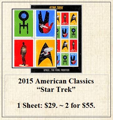 2015 American Classics “Star Trek” Stamp Sheet