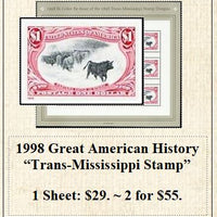 1998 Great American History “Trans-Mississippi Stamp” Stamp Sheet