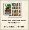 1996 Great American Heroes “Folk Heroes” Stamp Sheet