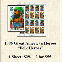 1996 Great American Heroes “Folk Heroes” Stamp Sheet