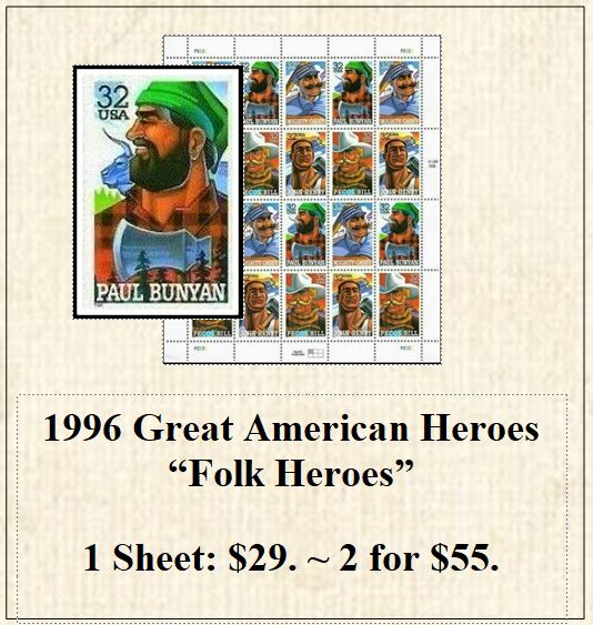 1996 Great American Heroes “Folk Heroes” Stamp Sheet