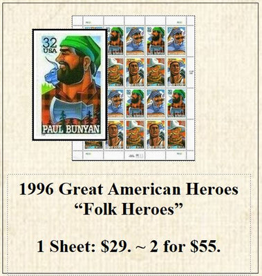 1996 Great American Heroes “Folk Heroes” Stamp Sheet