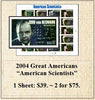 2004 Great Americans “American Scientists” Stamp Sheet