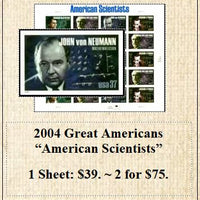2004 Great Americans “American Scientists” Stamp Sheet