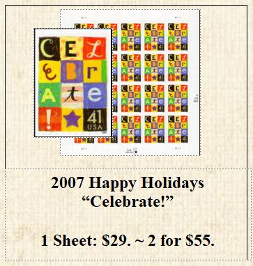 2007 Happy Holidays “Celebrate!” Stamp Sheet