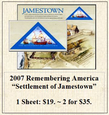 2007 Remembering America “Settlement of Jamestown” Stamp Sheet