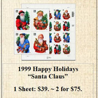 1999 Happy Holidays “Santa Claus” Stamp Sheet