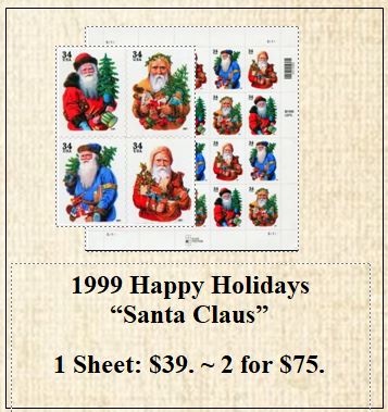 1999 Happy Holidays “Santa Claus” Stamp Sheet
