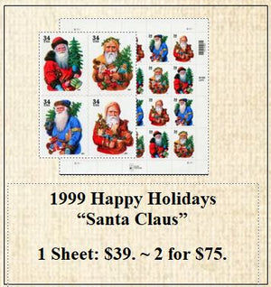 1999 Happy Holidays “Santa Claus” Stamp Sheet