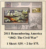 2011 Remembering America  “1862: The Civil War” Stamp Sheet