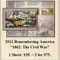 2011 Remembering America  “1862: The Civil War” Stamp Sheet