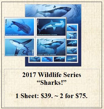 2017 Wildlife Series “Sharks!” Stamp Sheet