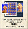 1996 Great American Actors “Marilyn Monroe” RARE! Stamp Sheet