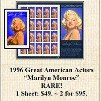 1996 Great American Actors “Marilyn Monroe” RARE! Stamp Sheet