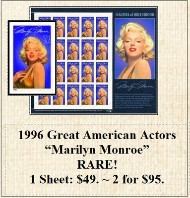 1996 Great American Actors “Marilyn Monroe” RARE! Stamp Sheet