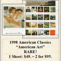 1998 American Classics “American Art” RARE! Stamp Sheet