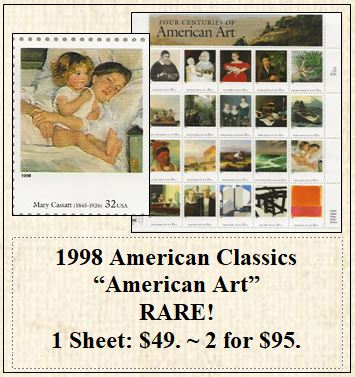 1998 American Classics “American Art” RARE! Stamp Sheet