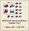 2002 Great American History “Antique Toys” Stamp Sheet